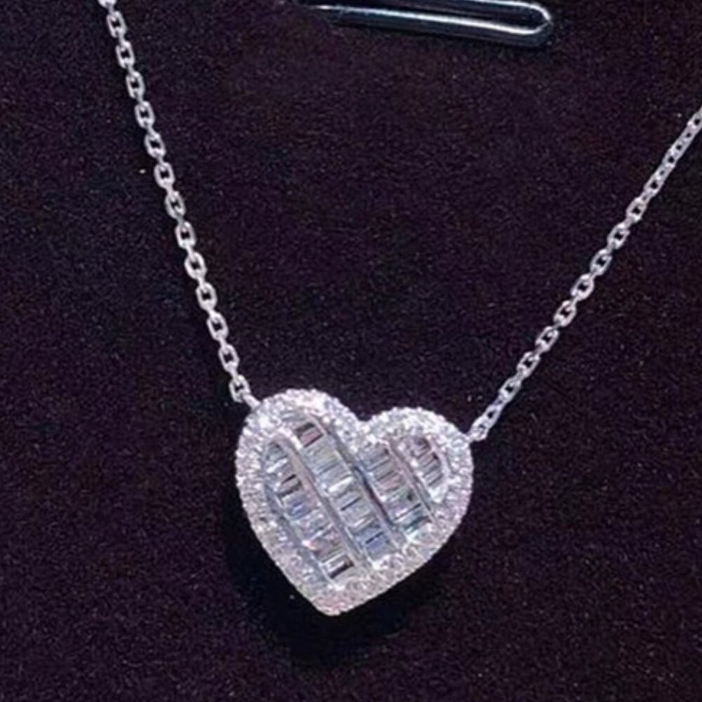 Love Heart Shape Necklace CZ Silver Color Necklace for Women, HA4598
